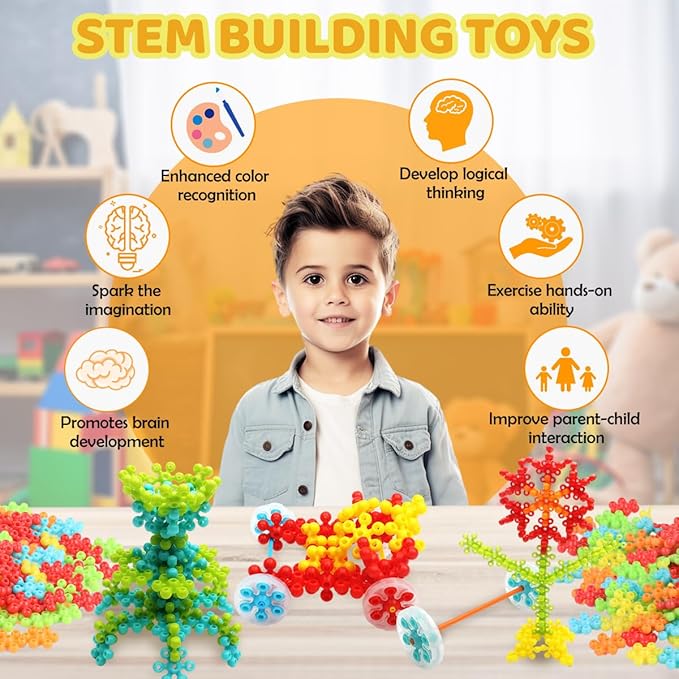 Snowflake Interlocking Building Blocks for Kids + FREE Learning 2000+ pages PDF worksheet for kids📚