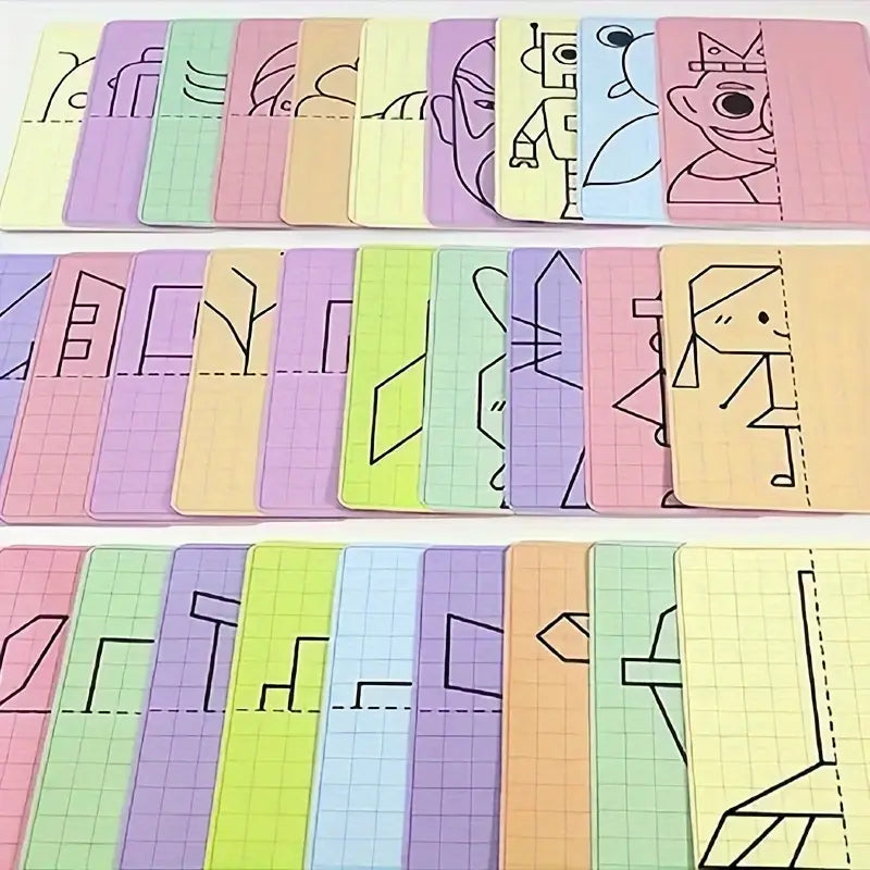 Kids' Reusable Symmetry Drawing Cards – Perfect for Art, Gifts & Brain Training (20 card With 2 Erasable Markers)