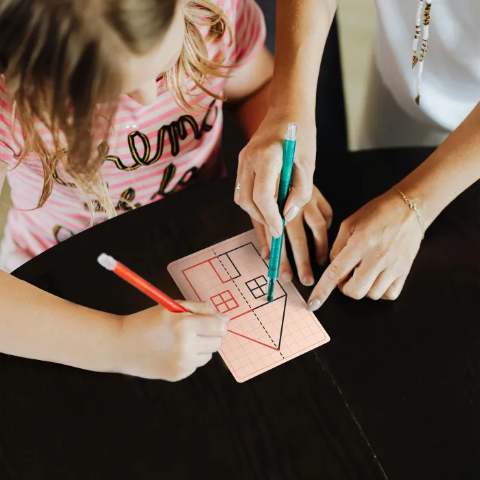 Kids' Reusable Symmetry Drawing Cards – Perfect for Art, Gifts & Brain Training (20 card With 2 Erasable Markers)